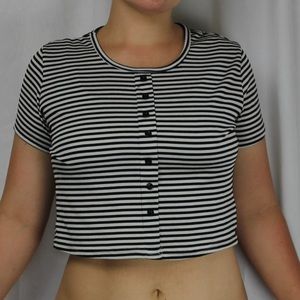 Striped black and white soft crop top